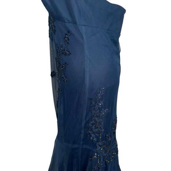Xscape Solid Dark Blue Strapless Halter mermaid Formal long Dress Floral size 16 - Picture 14 of 16